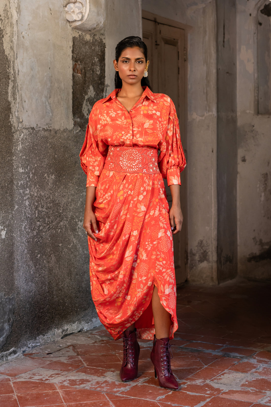 Botanical Jangal print cowl shirt dress (SS - 045)