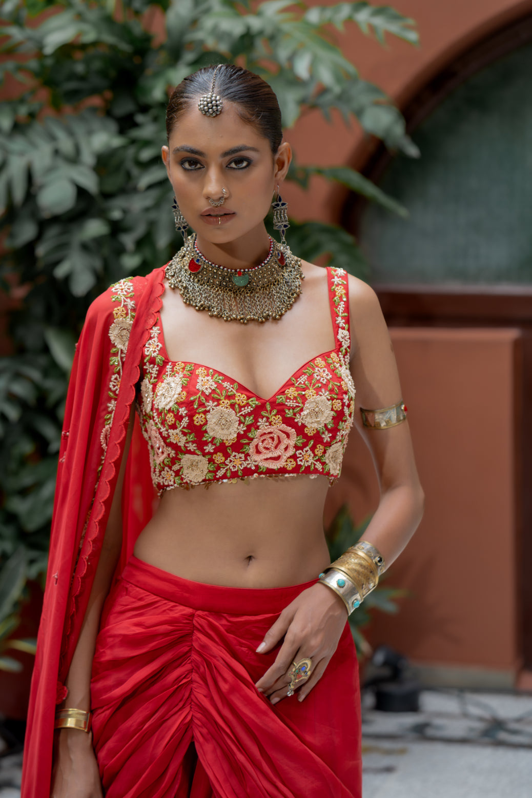 Red Organza Satin Lehenga Set (SS-423)
