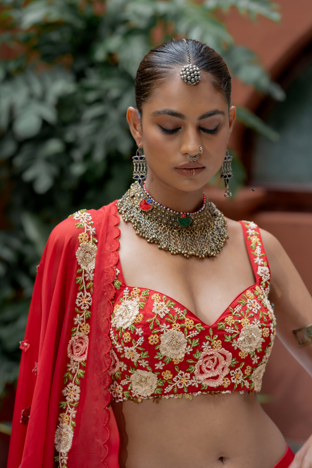 Red Organza Satin Lehenga Set (SS-423)