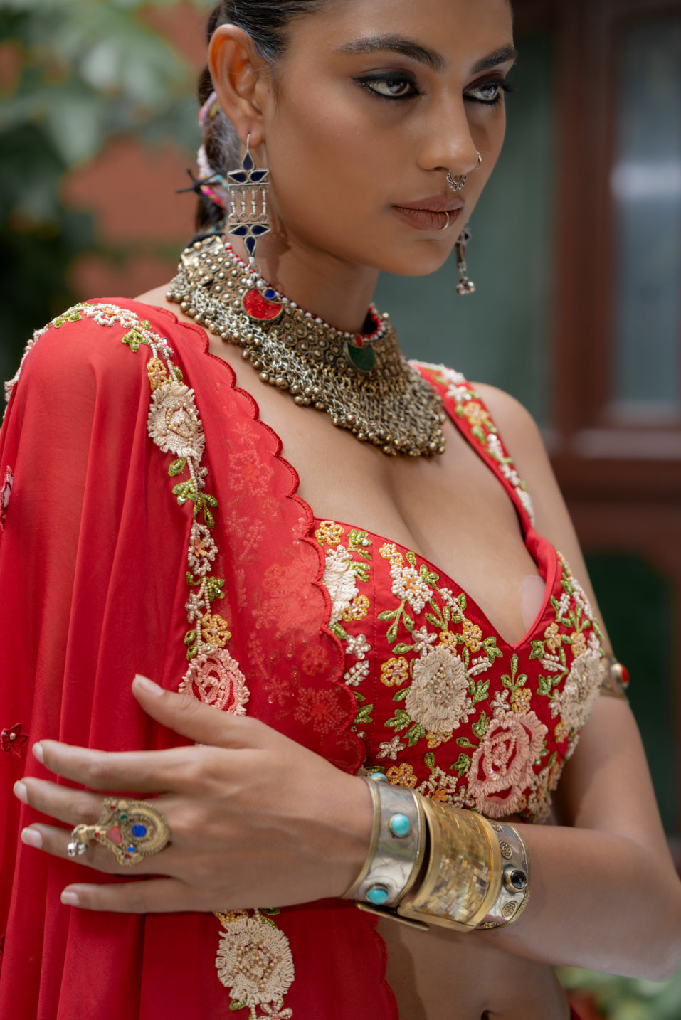 Red Organza Satin Lehenga Set (SS-423)