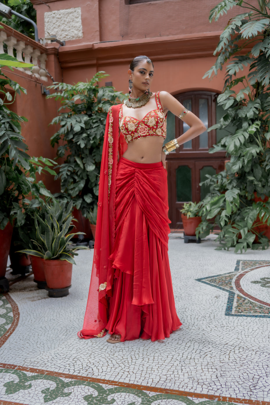 Red Organza Satin Lehenga Set (SS-423)