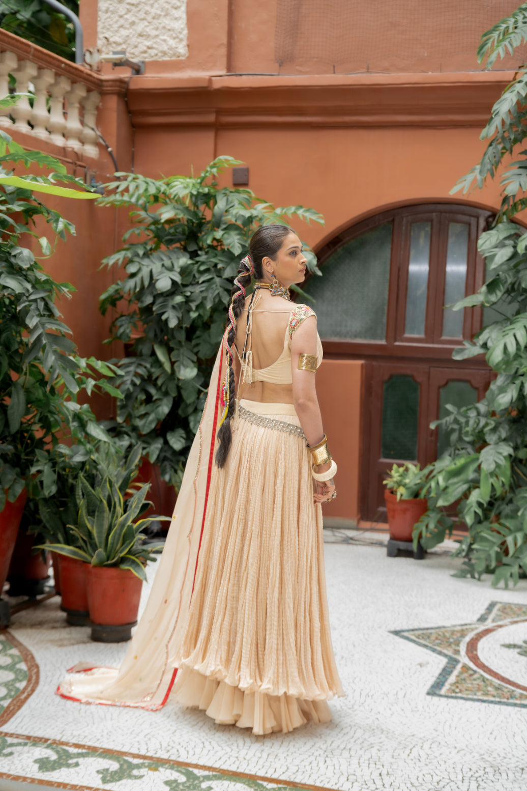 Beige Organza Lehenga Set (SS-431)