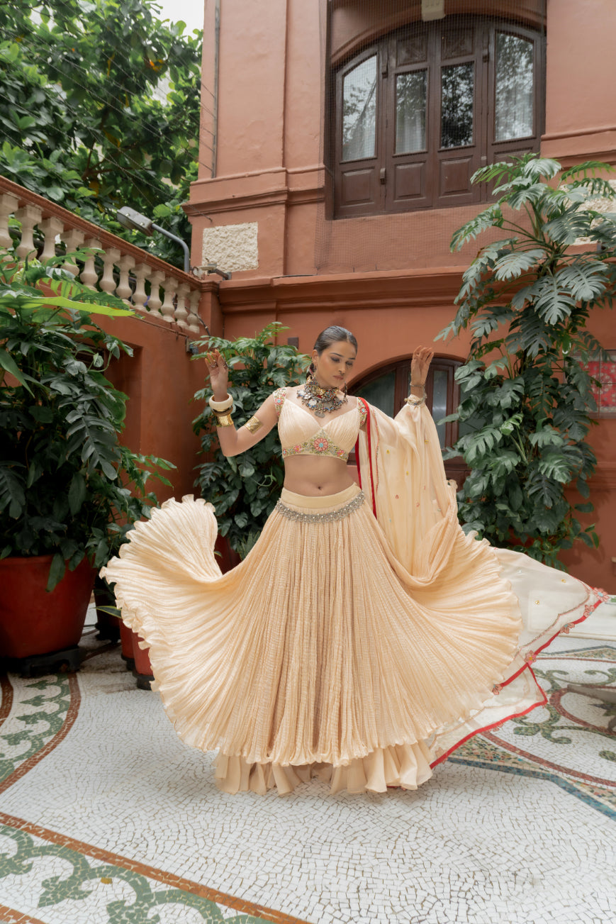 Beige Organza Lehenga Set (SS-431)