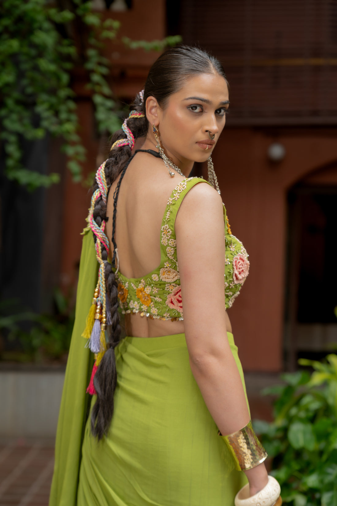 Green Georgette Draped Saree Set (SS-427)