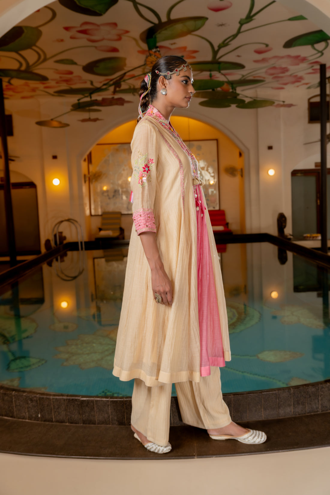 Beige Malai Chanderi  Kurta Set (SS-414)