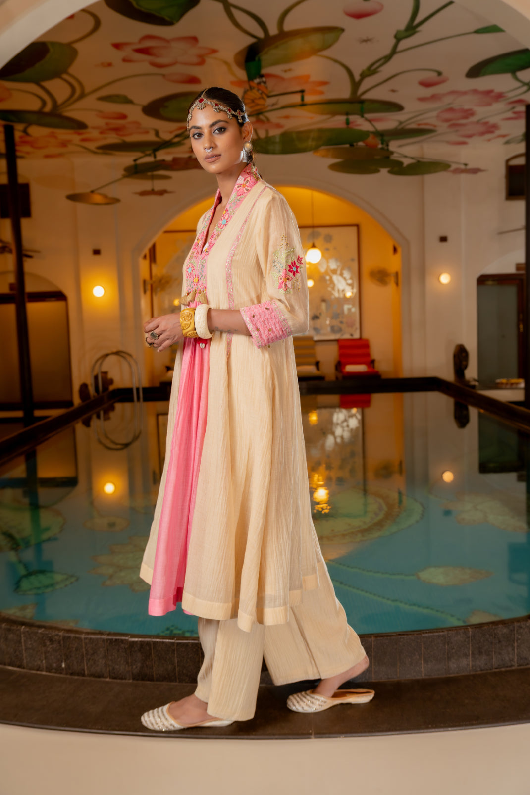 Beige Malai Chanderi  Kurta Set (SS-414)