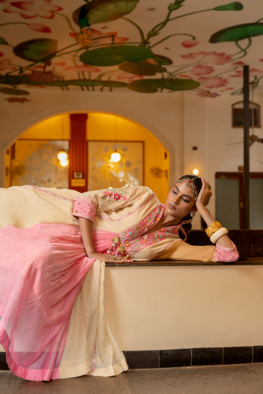 Beige Malai Chanderi  Kurta Set (SS-414)