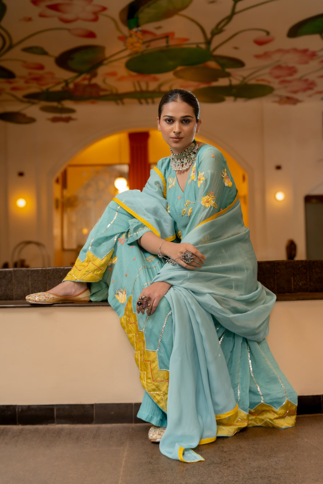 Blue Malai Chanderi Kurta Set (SS-420)