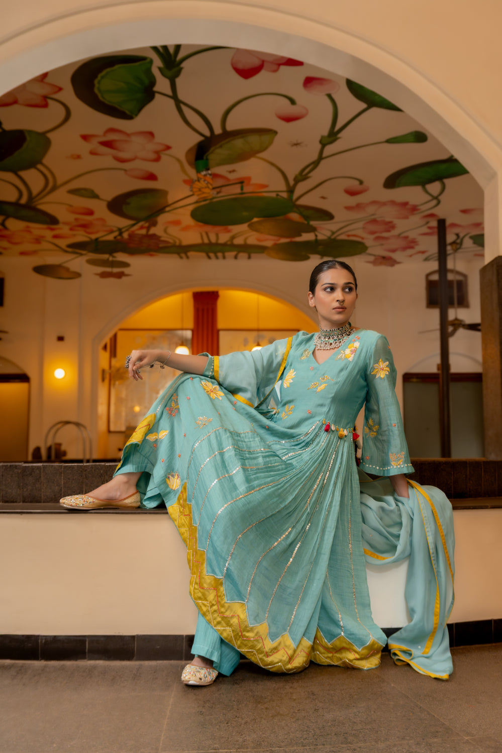 Blue Malai Chanderi Kurta Set (SS-420)