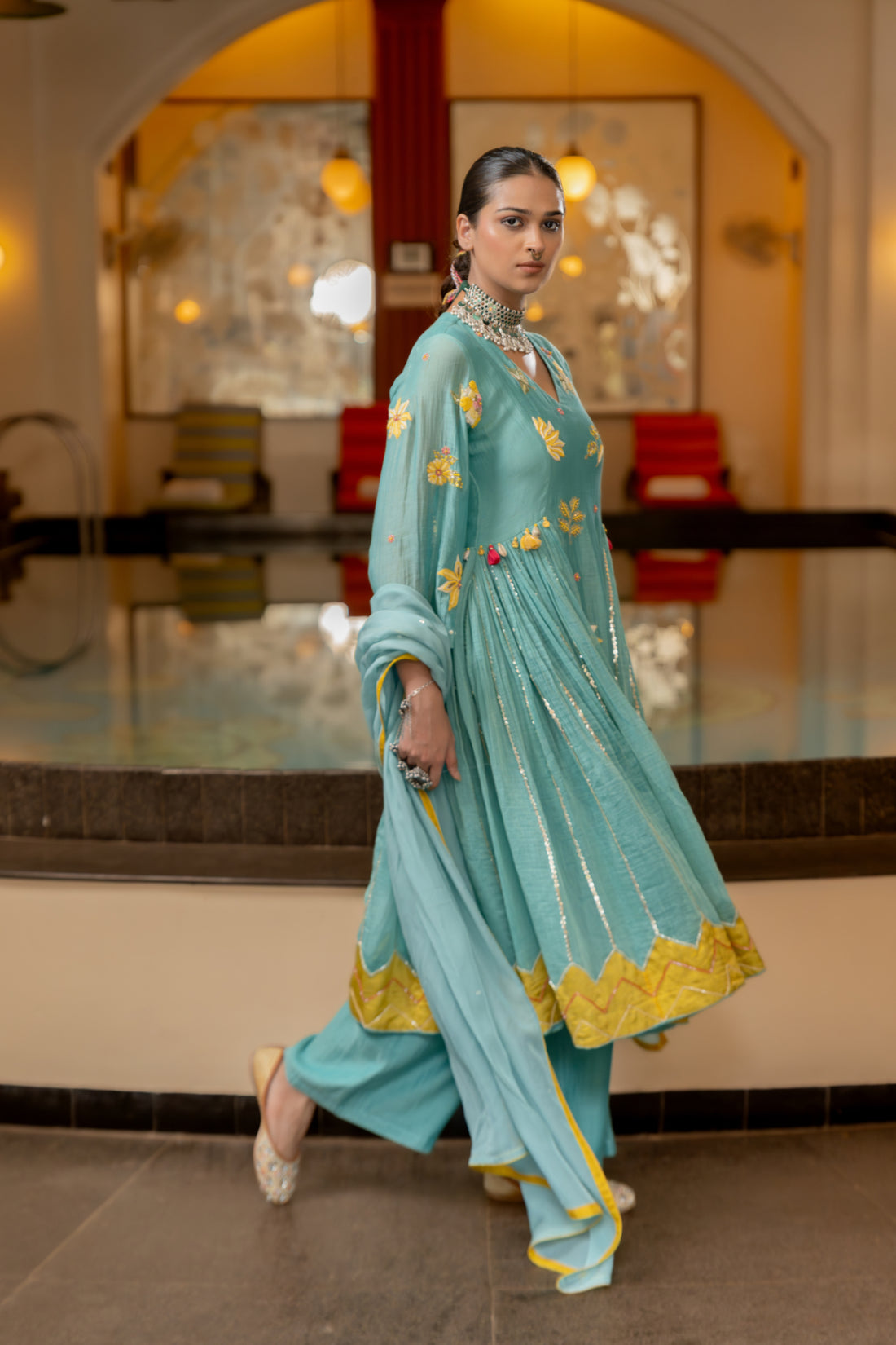 Blue Malai Chanderi Kurta Set (SS-420)