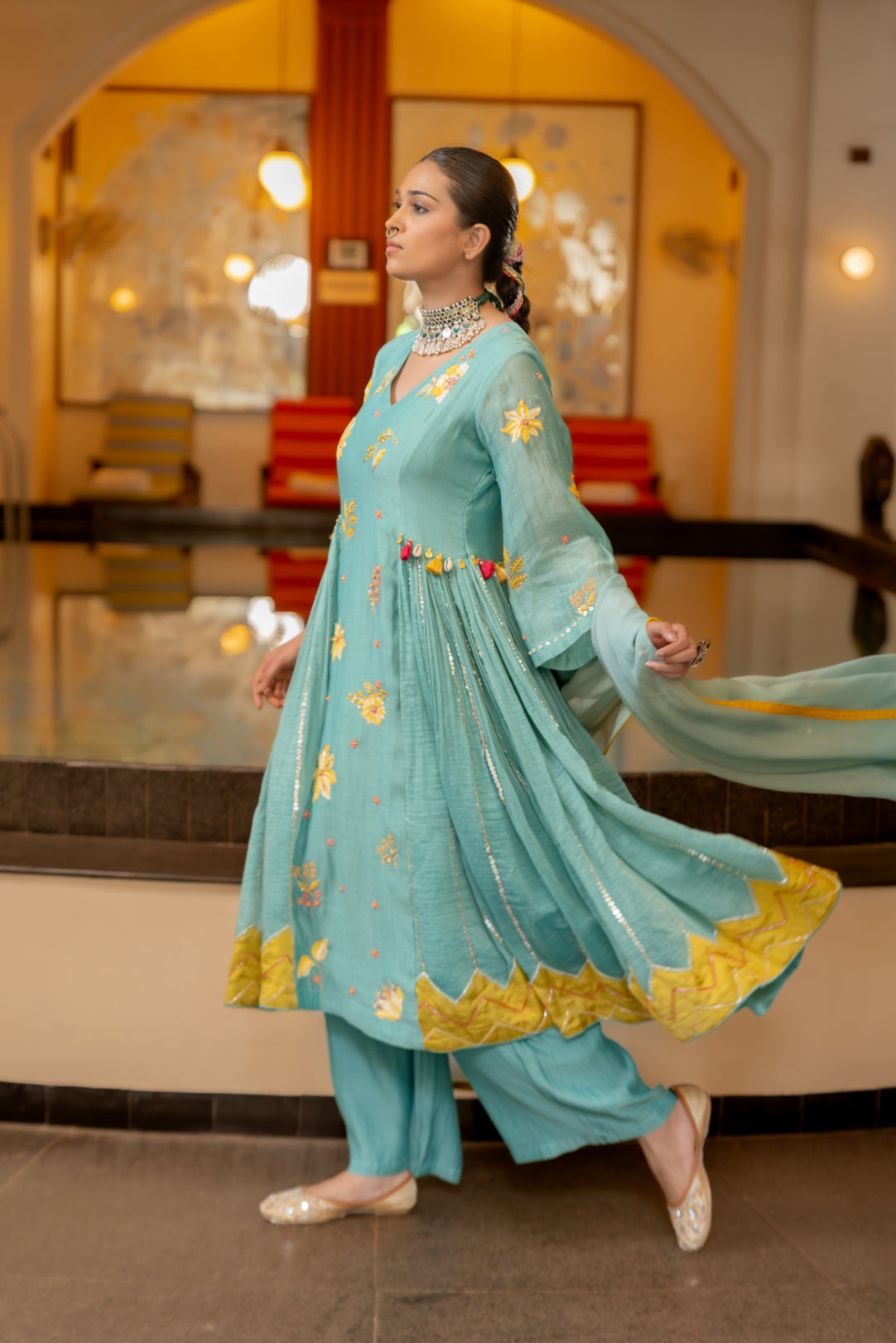 Blue Malai Chanderi Kurta Set (SS-420)