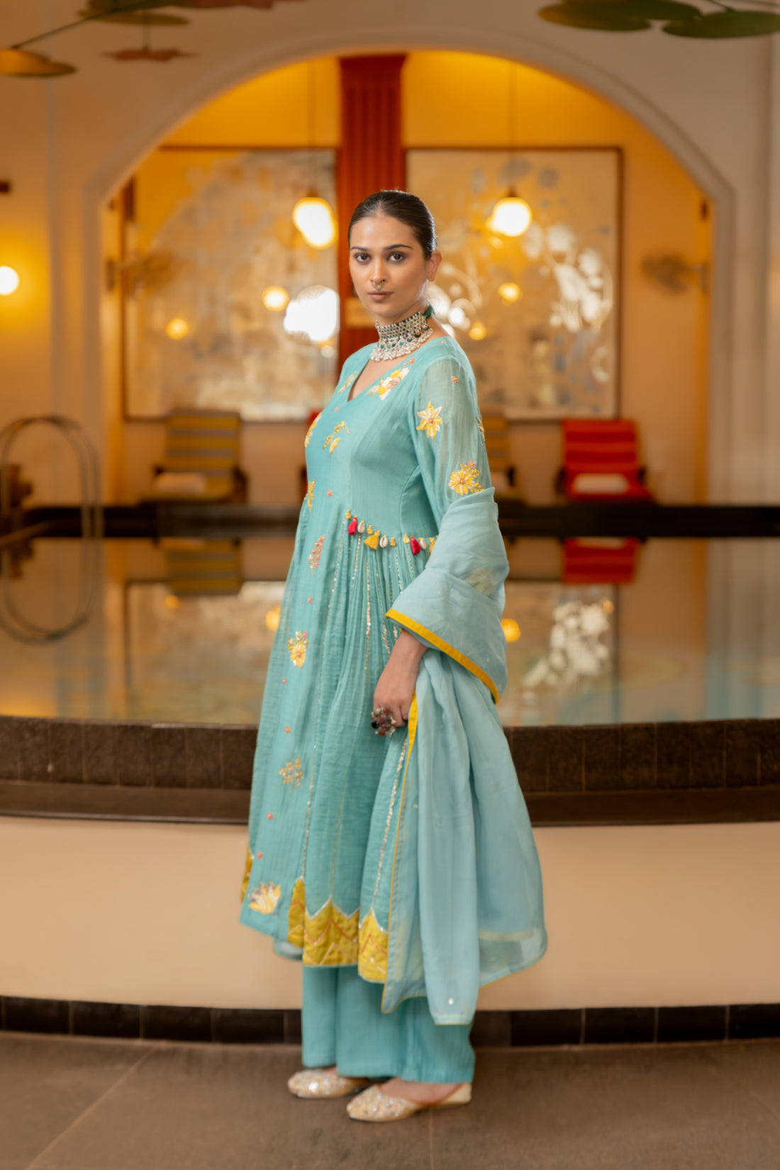 Blue Malai Chanderi Kurta Set (SS-420)