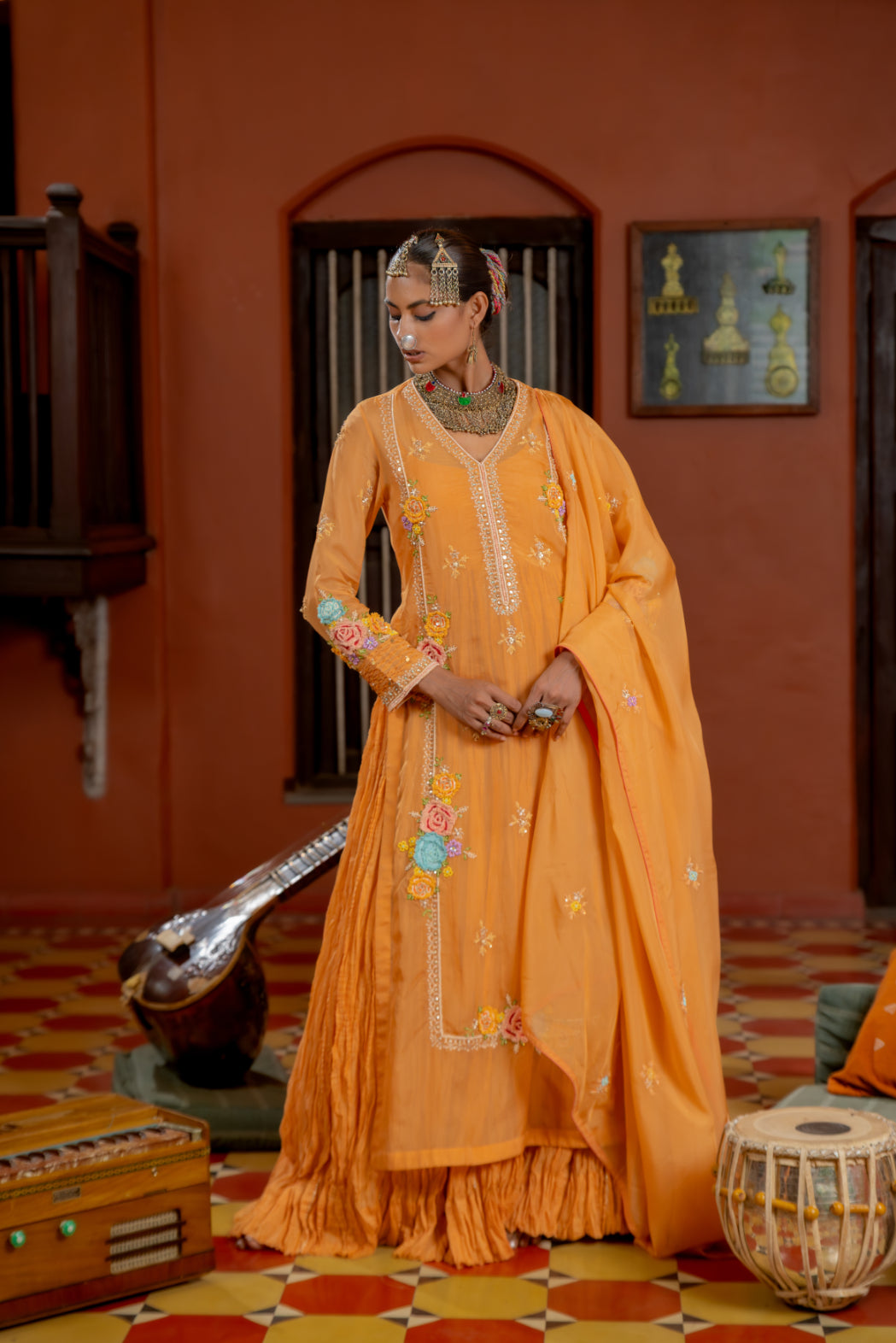 Orange Organza Kurta-Gown Set (SS-418)