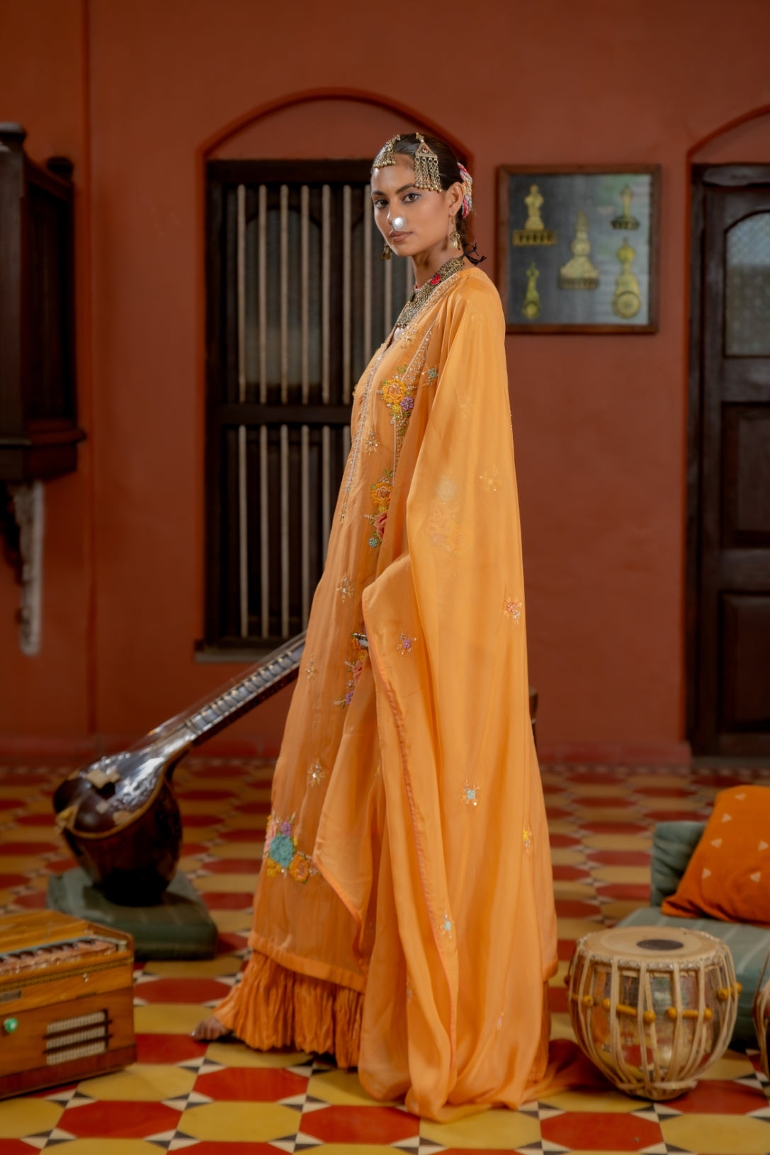 Orange Organza Kurta-Gown Set (SS-418)