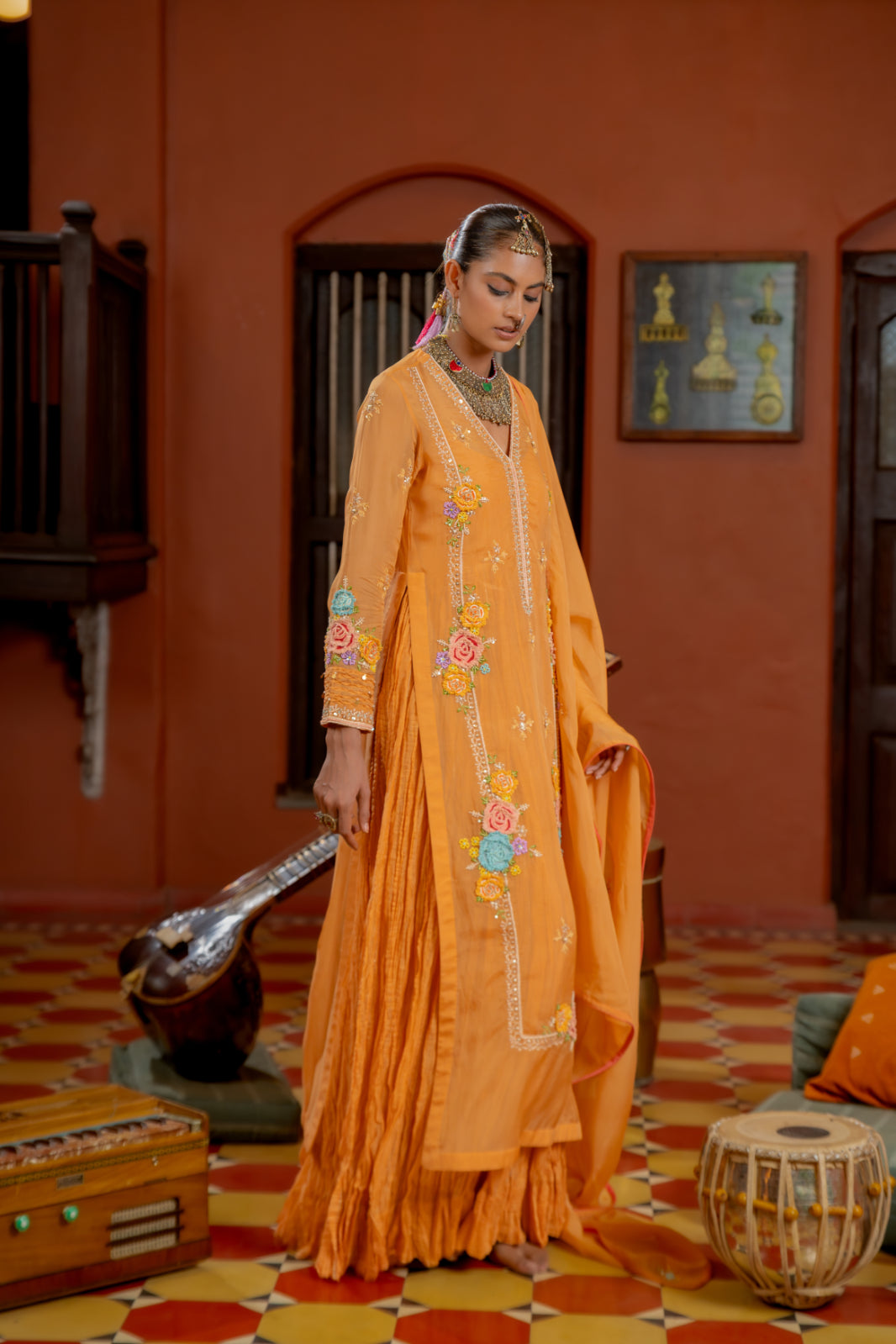 Orange Organza Kurta-Gown Set (SS-418)