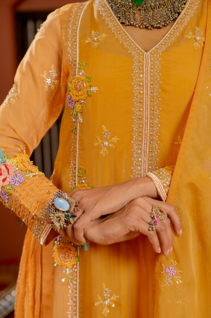 Orange Organza Kurta-Gown Set (SS-418)