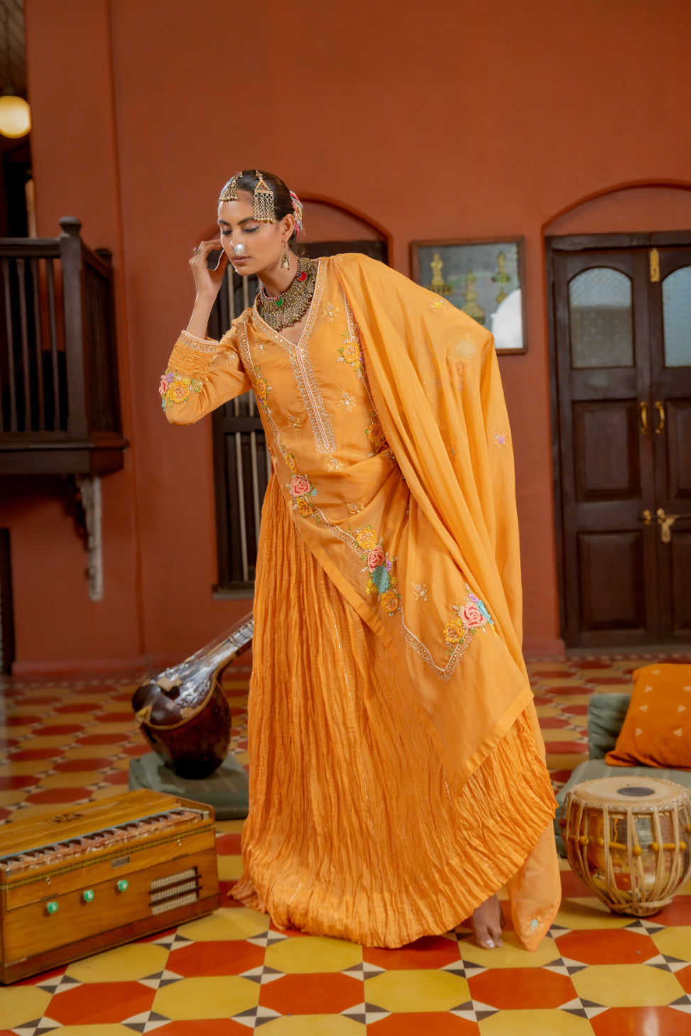 Orange Organza Kurta-Gown Set (SS-418)