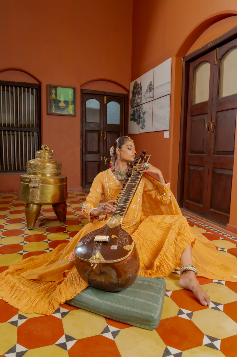 Orange Organza Kurta-Gown Set (SS-418)