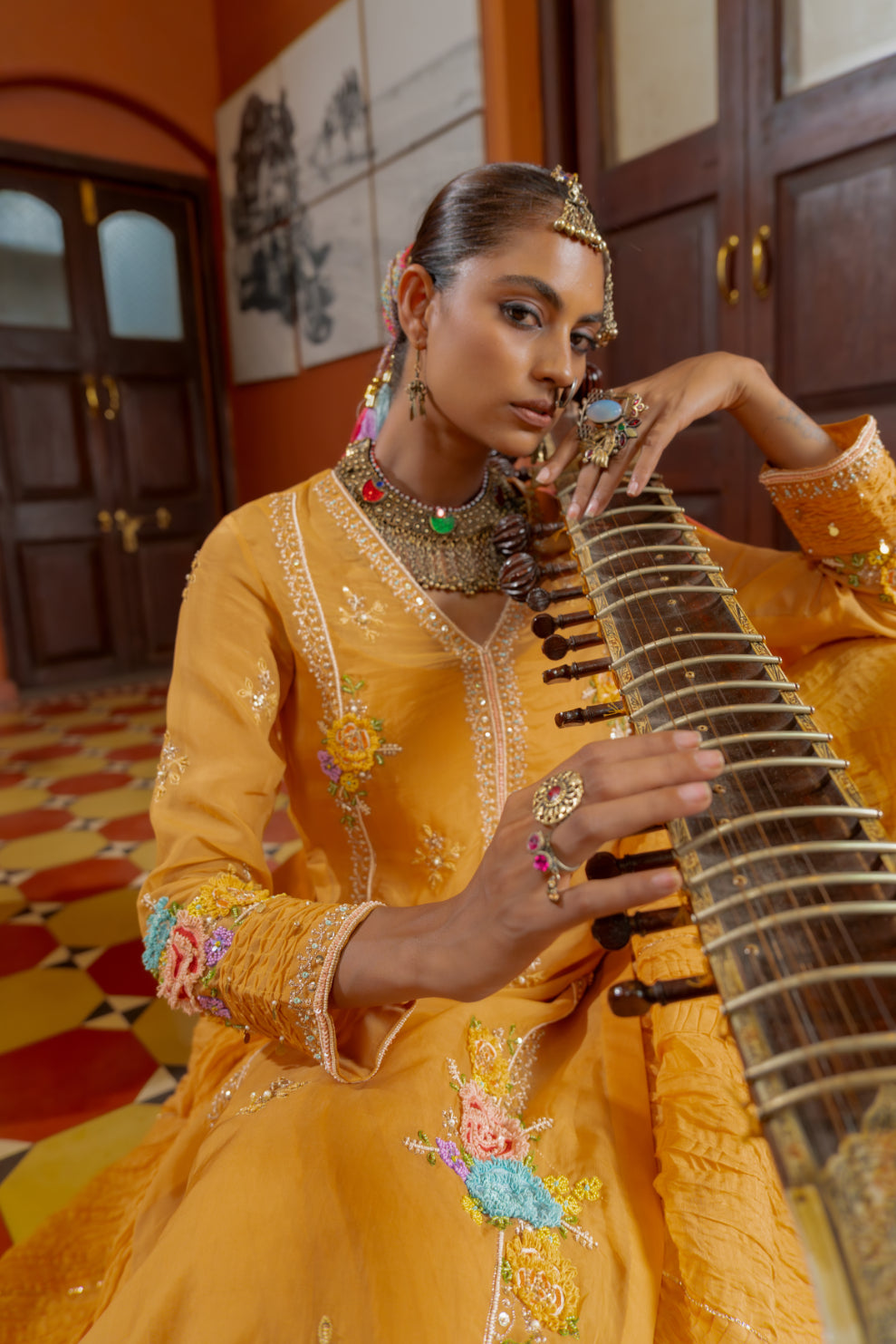 Orange Organza Kurta-Gown Set (SS-418)