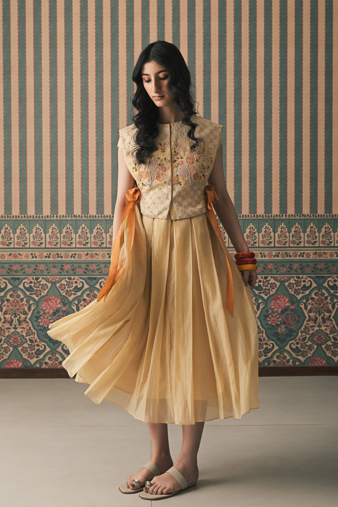 Beige Malai Chanderi Middi Dress (SS-543)