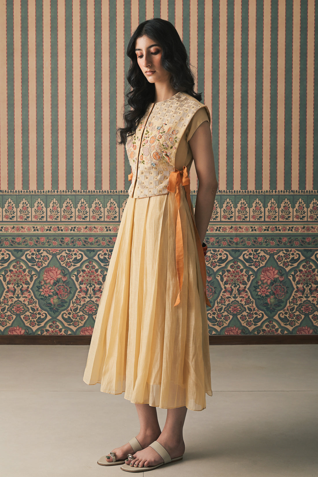 Beige Malai Chanderi Middi Dress (SS-543)