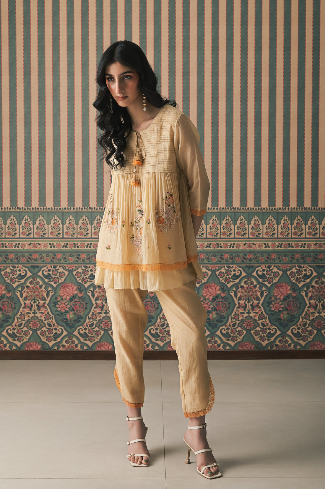 Beige Malai Chanderi Peplum Set (SS-542)