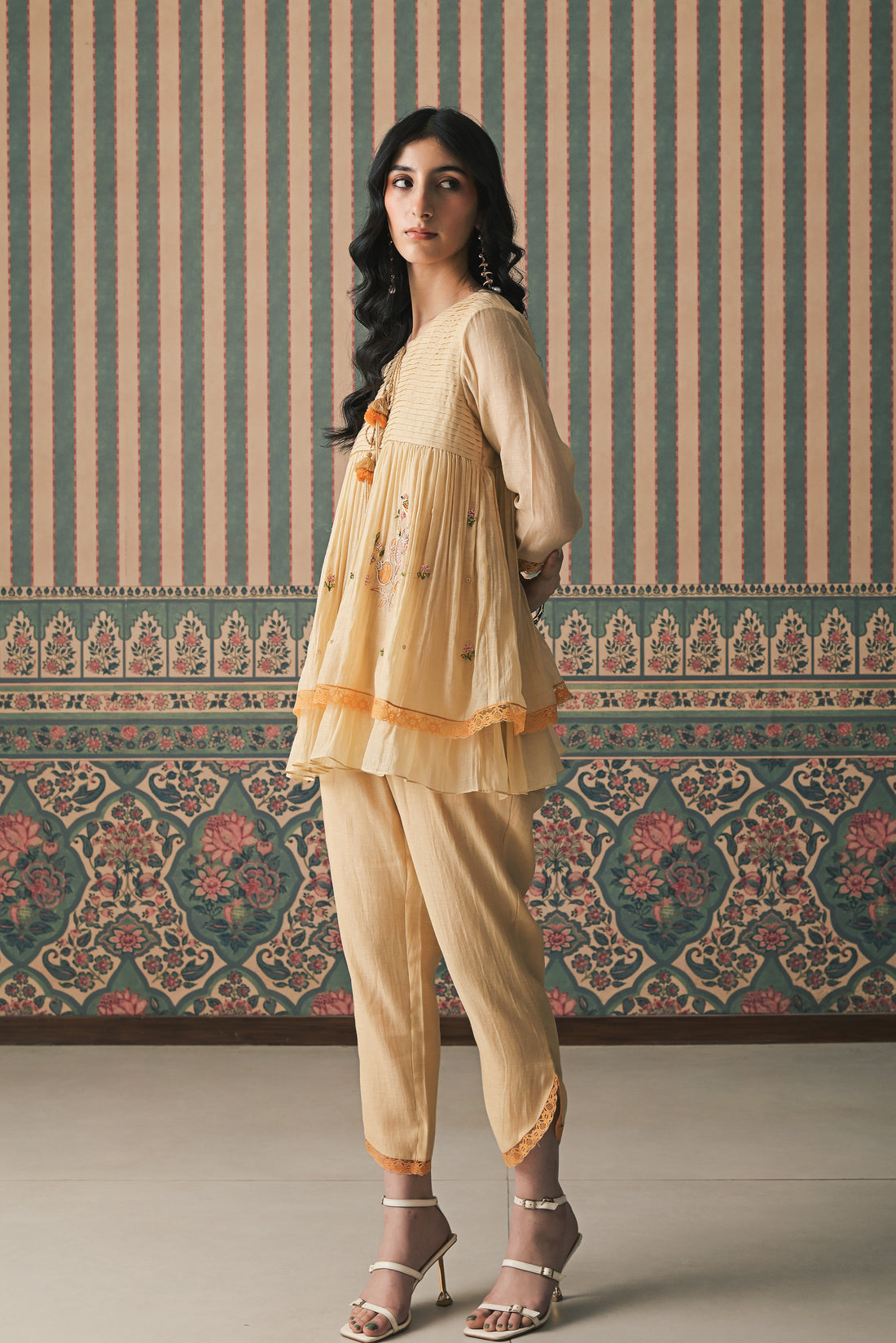 Beige Malai Chanderi Peplum Set (SS-542)