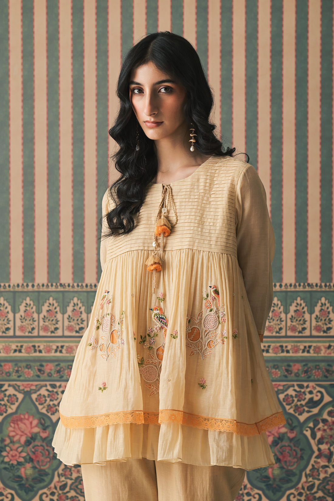 Beige Malai Chanderi Peplum Set (SS-542)