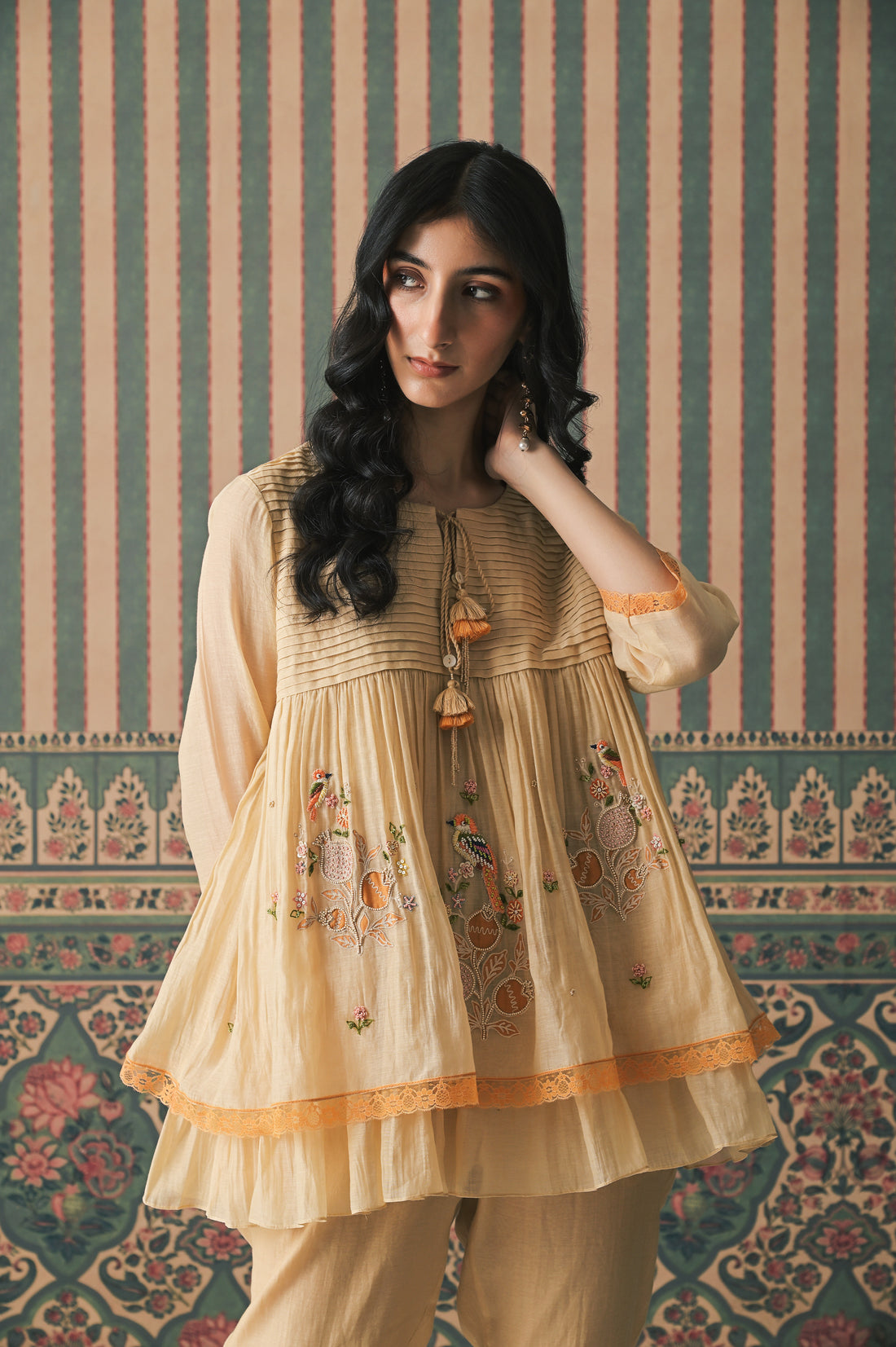 Beige Malai Chanderi Peplum Set (SS-542)