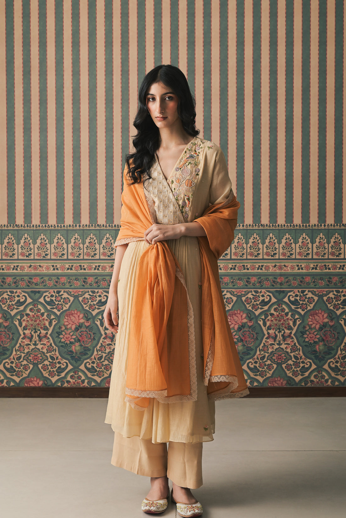 Beige Malai Chanderi Kurta set (SS-545)