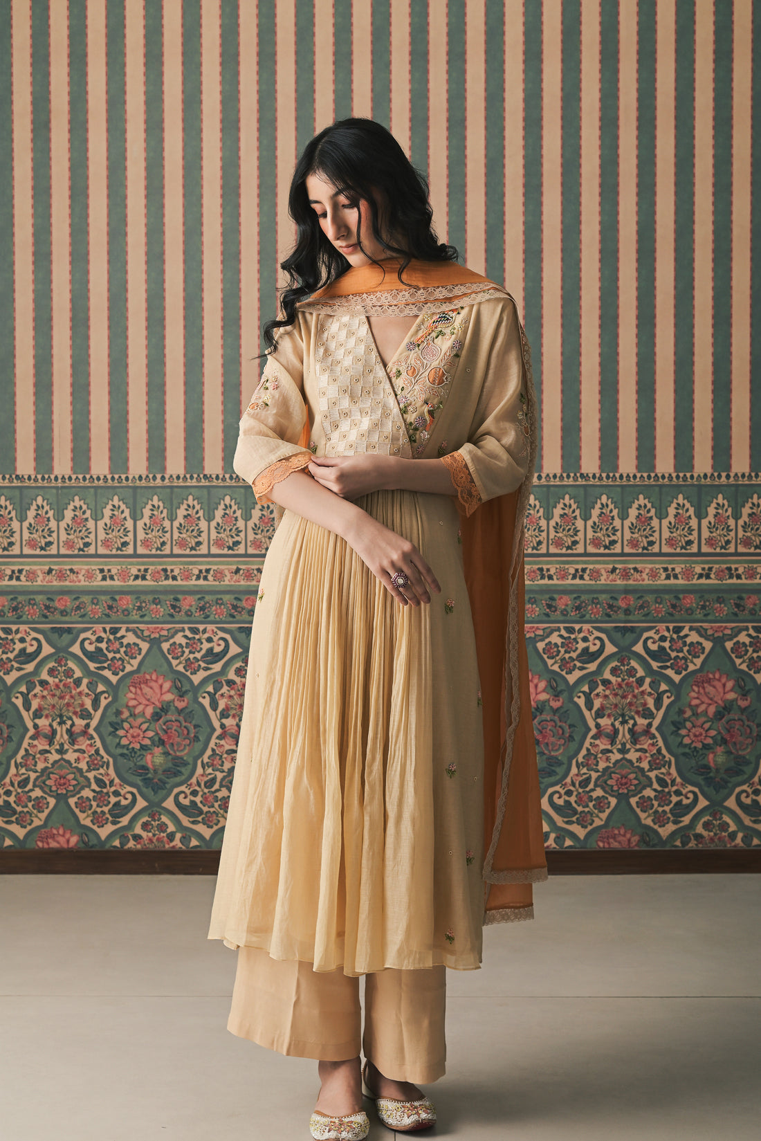 Beige Malai Chanderi Kurta set (SS-545)