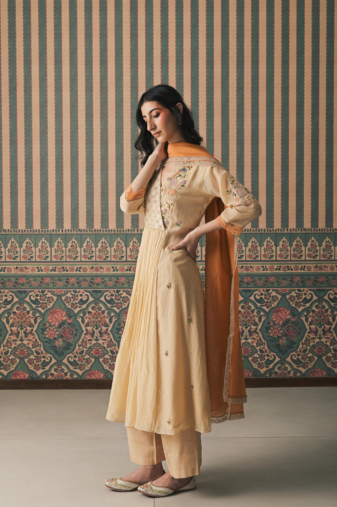Beige Malai Chanderi Kurta set (SS-545)