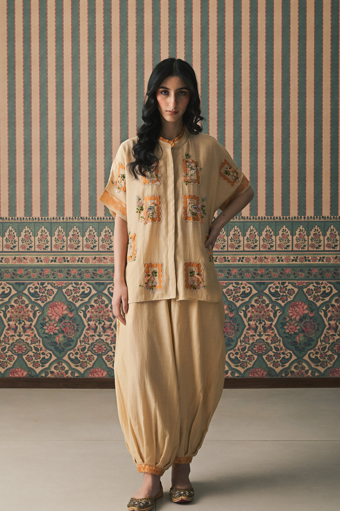 Beige Malai Chanderi Co-Ord set (SS-544)