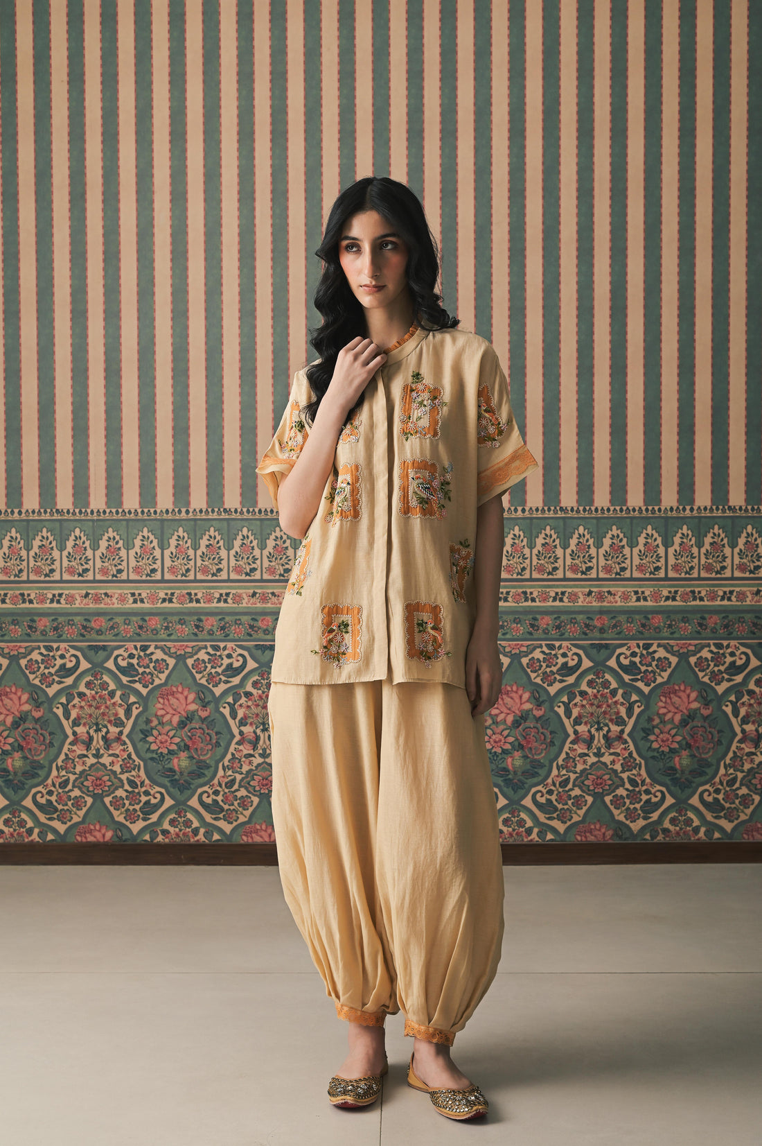 Beige Malai Chanderi Co-Ord set (SS-544)