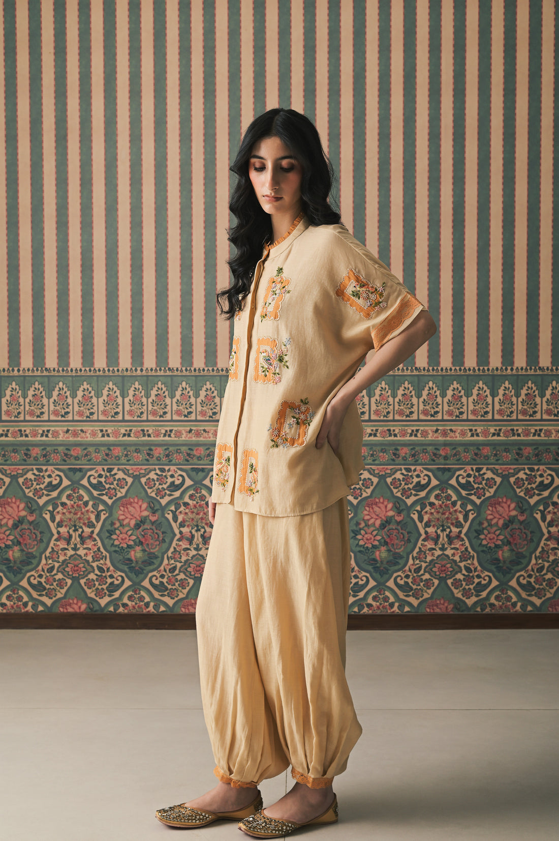 Beige Malai Chanderi Co-Ord set (SS-544)