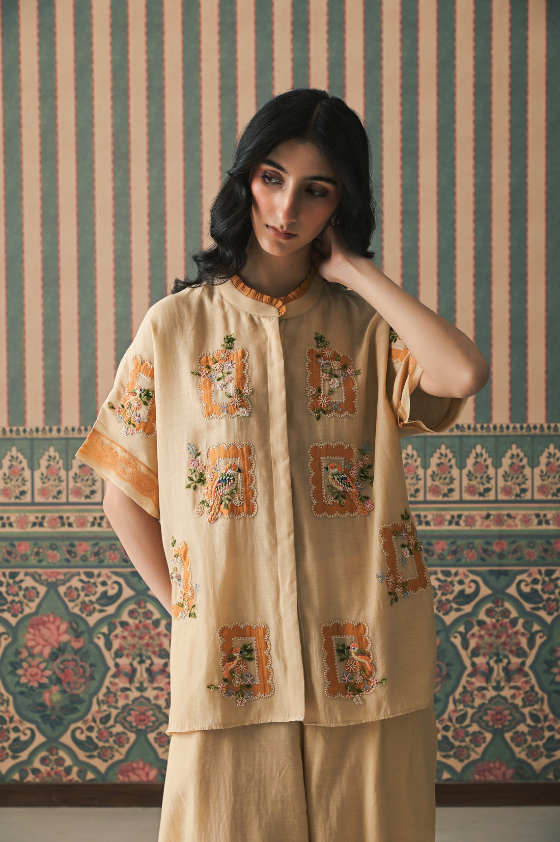 Beige Malai Chanderi Co-Ord set (SS-544)