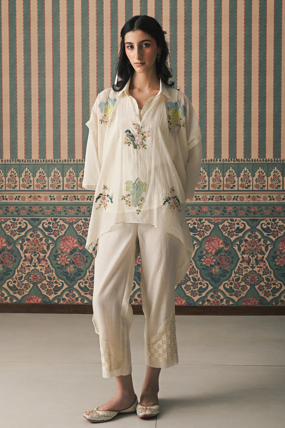 Ivory Malai Chanderi Co-Ord set (SS-528)