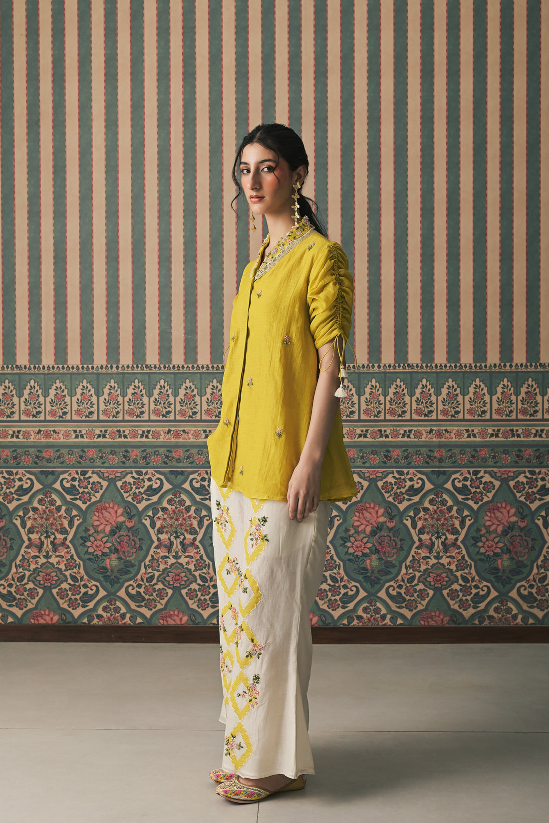 Yellow Malai Chanderi Co-Ord set (SS-546)