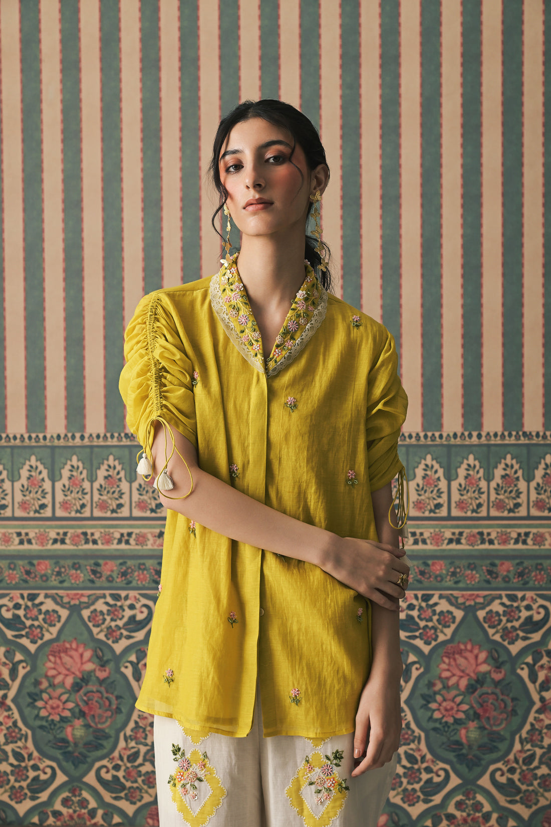 Yellow Malai Chanderi Co-Ord set (SS-546)