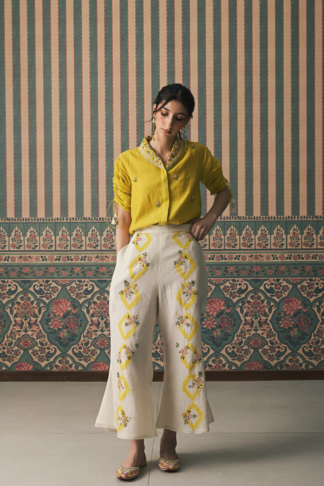 Yellow Malai Chanderi Co-Ord set (SS-546)