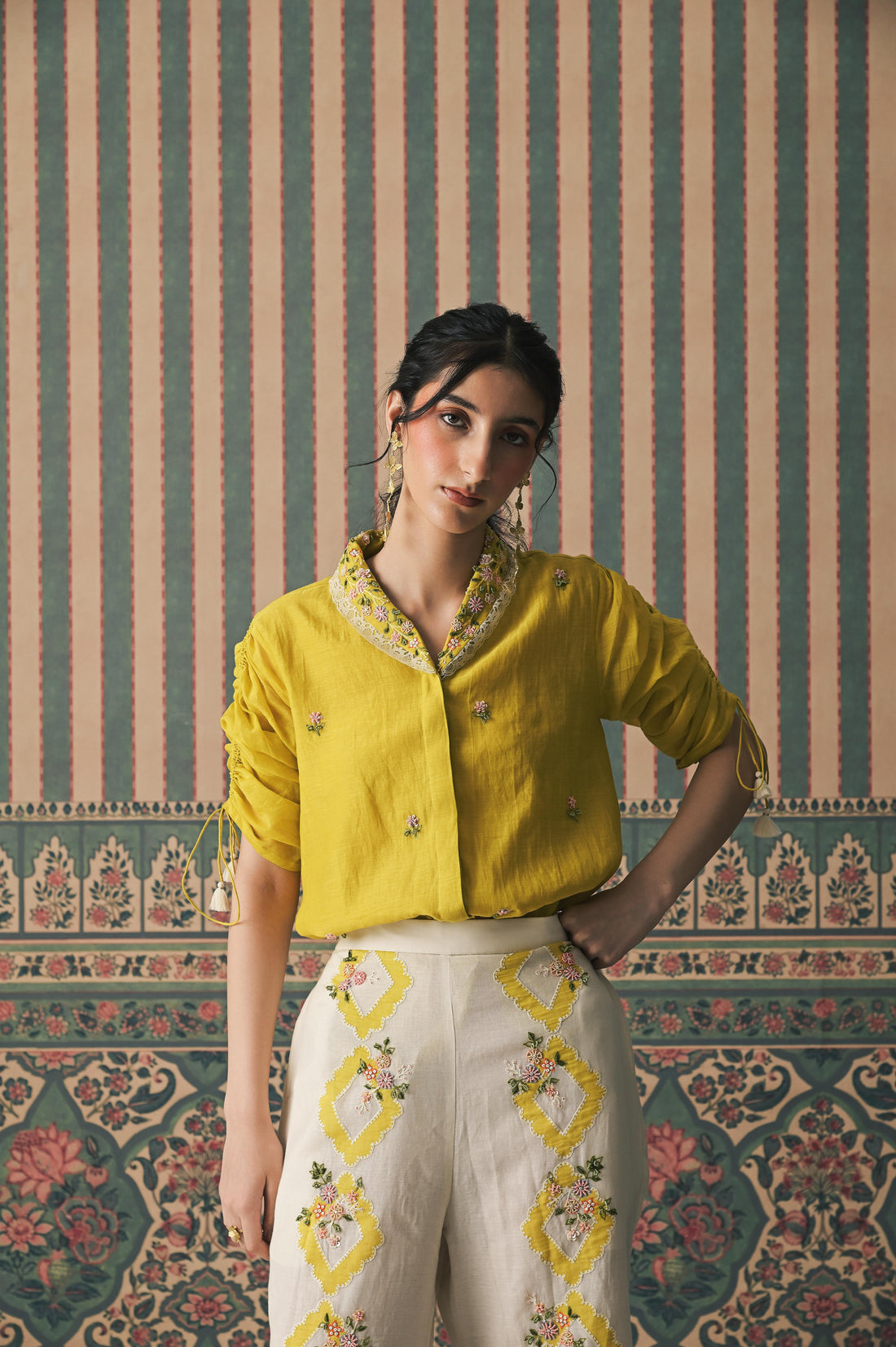 Yellow Malai Chanderi Co-Ord set (SS-546)