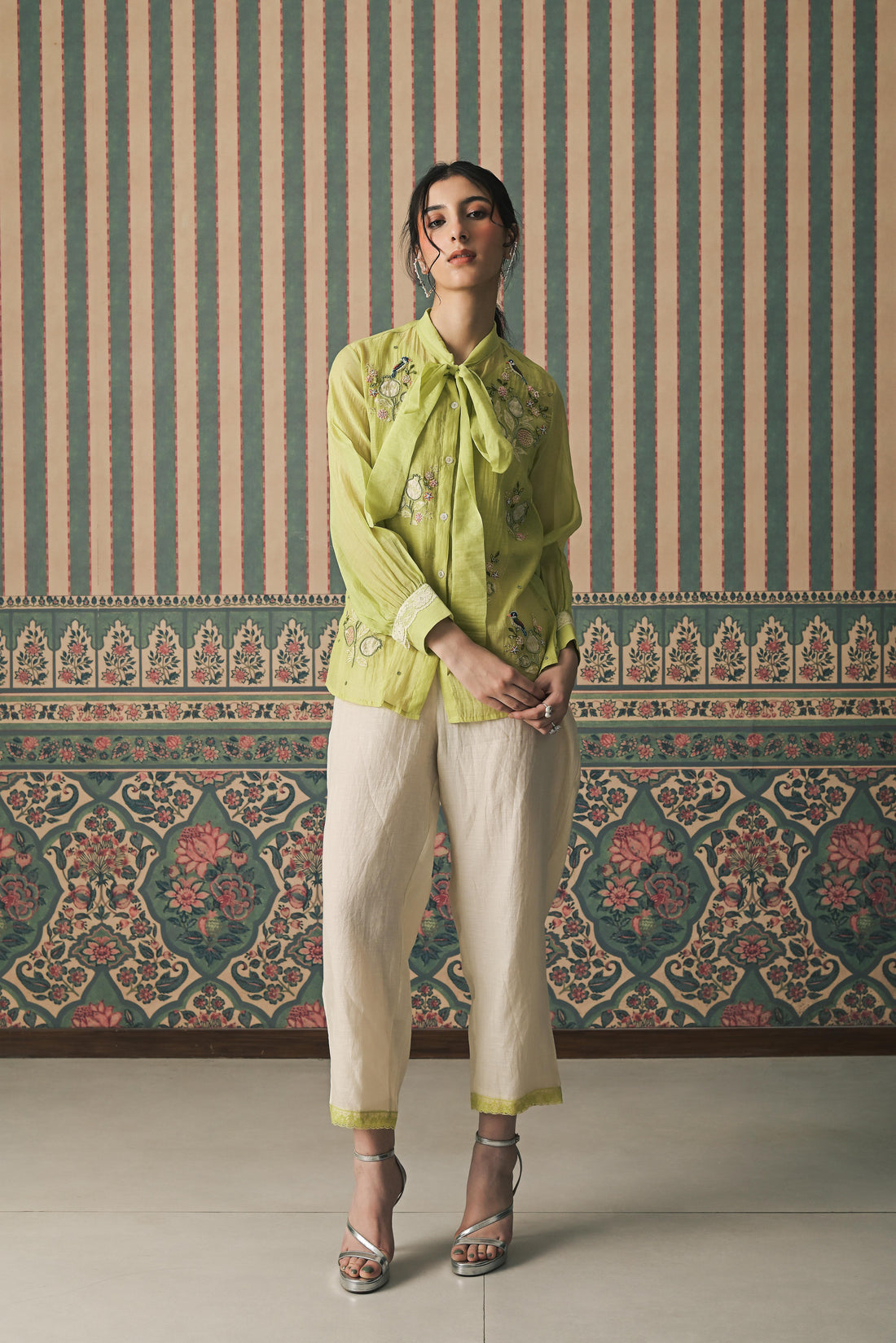 Green Malai Chanderi Co-Ord set (SS-538)