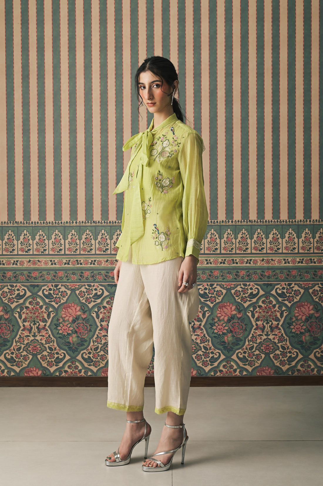Green Malai Chanderi Co-Ord set (SS-538)