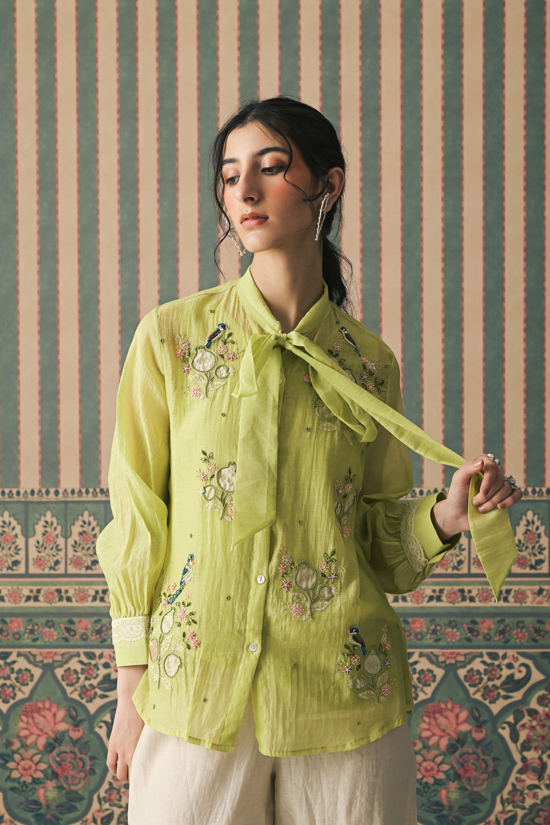 Green Malai Chanderi Co-Ord set (SS-538)