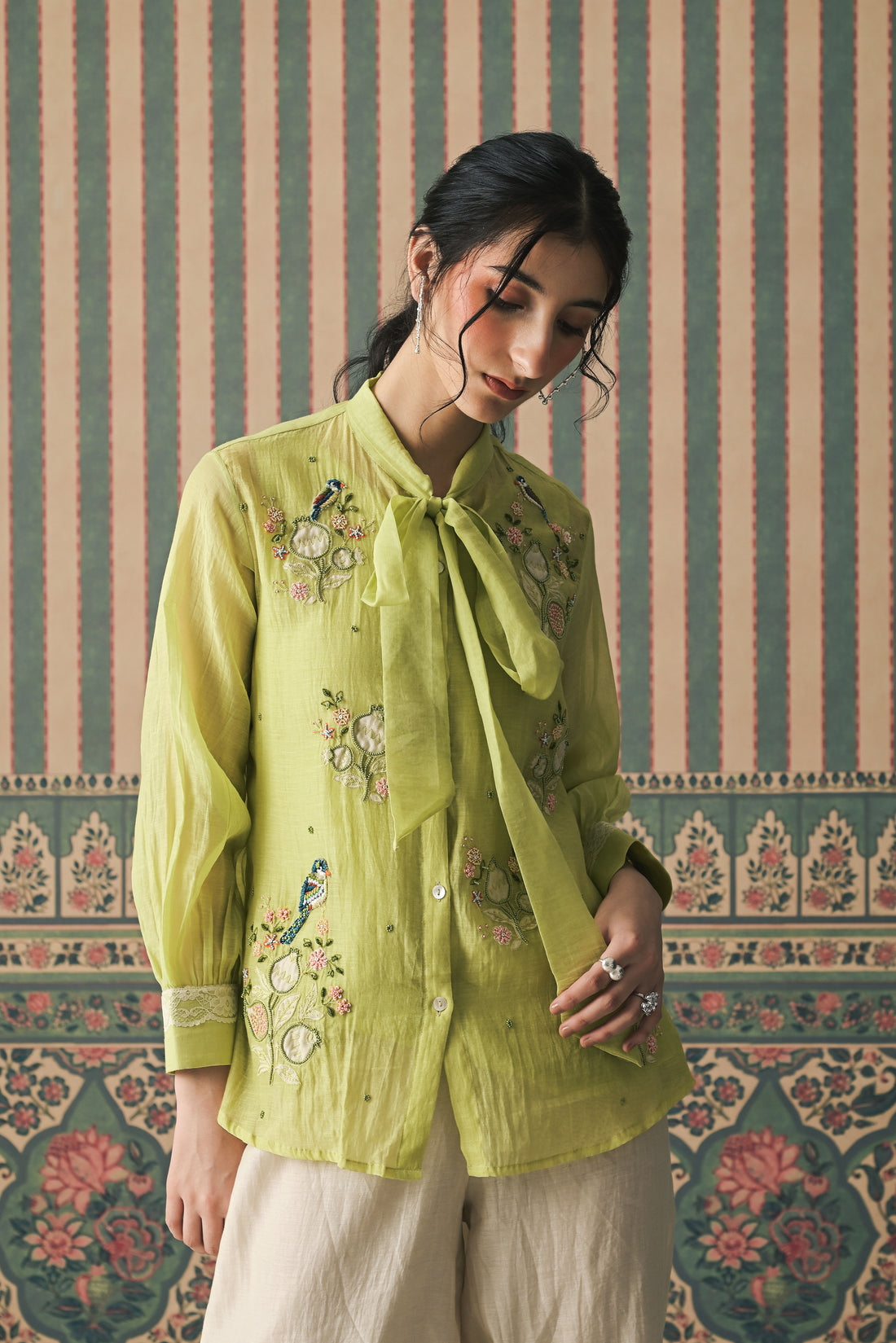 Green Malai Chanderi Co-Ord set (SS-538)