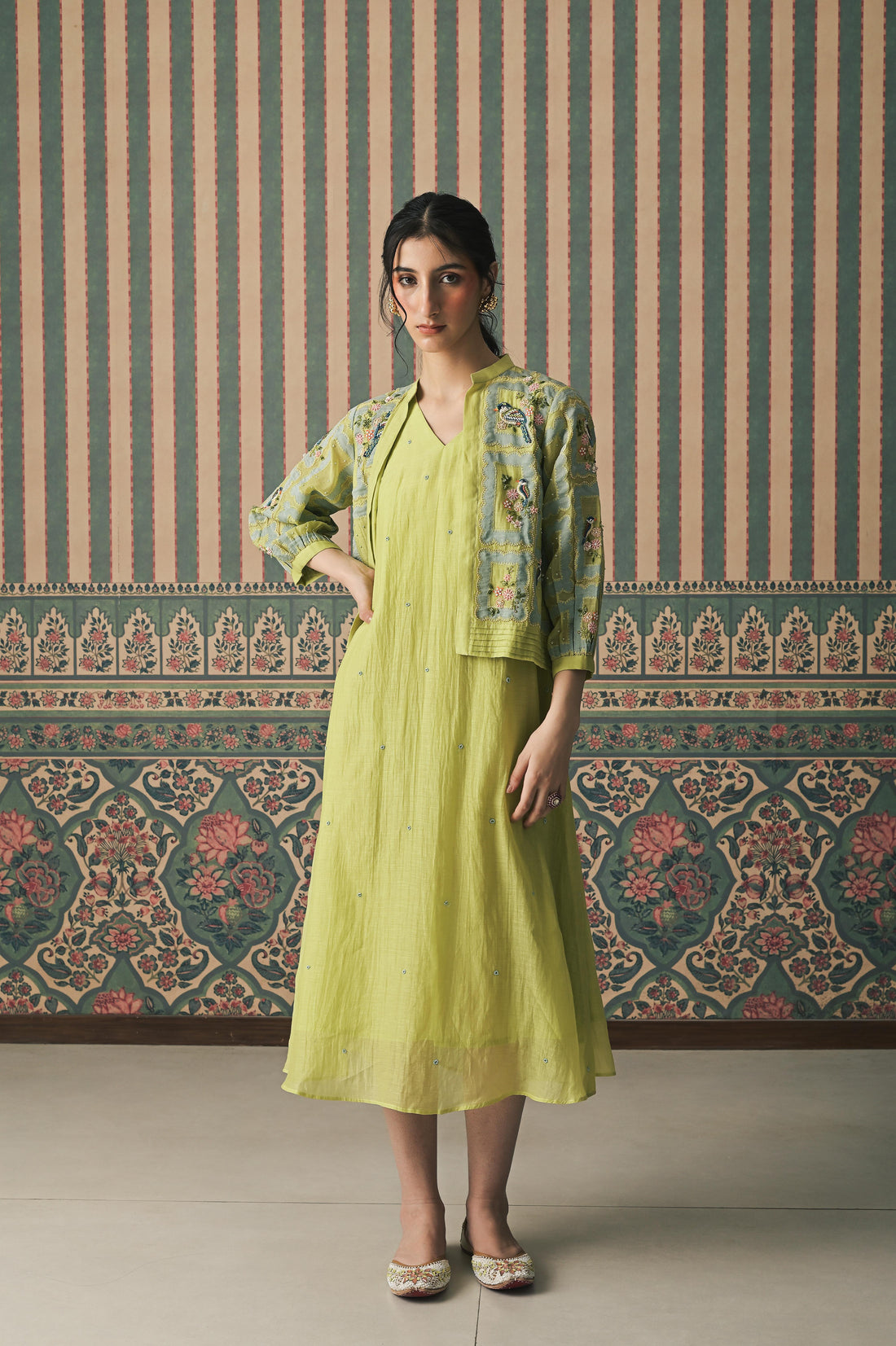 Green Malai Chanderi Jacket set (SS-526)