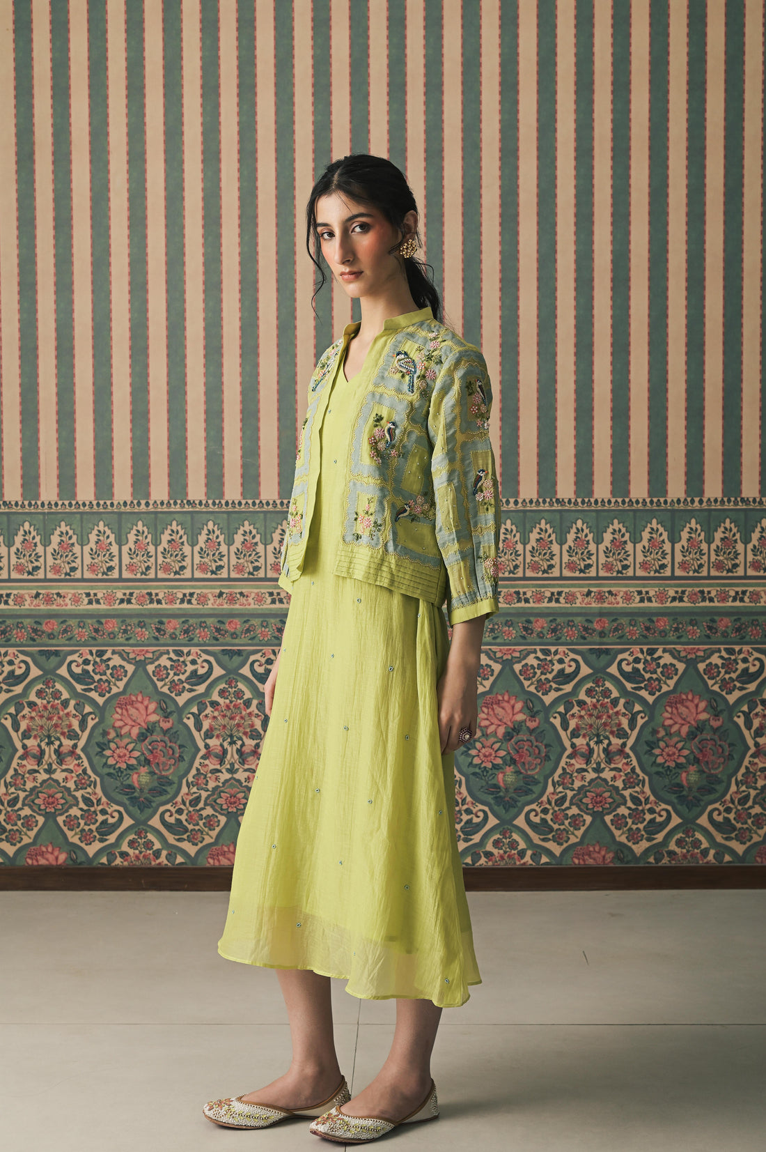 Green Malai Chanderi Jacket set (SS-526)
