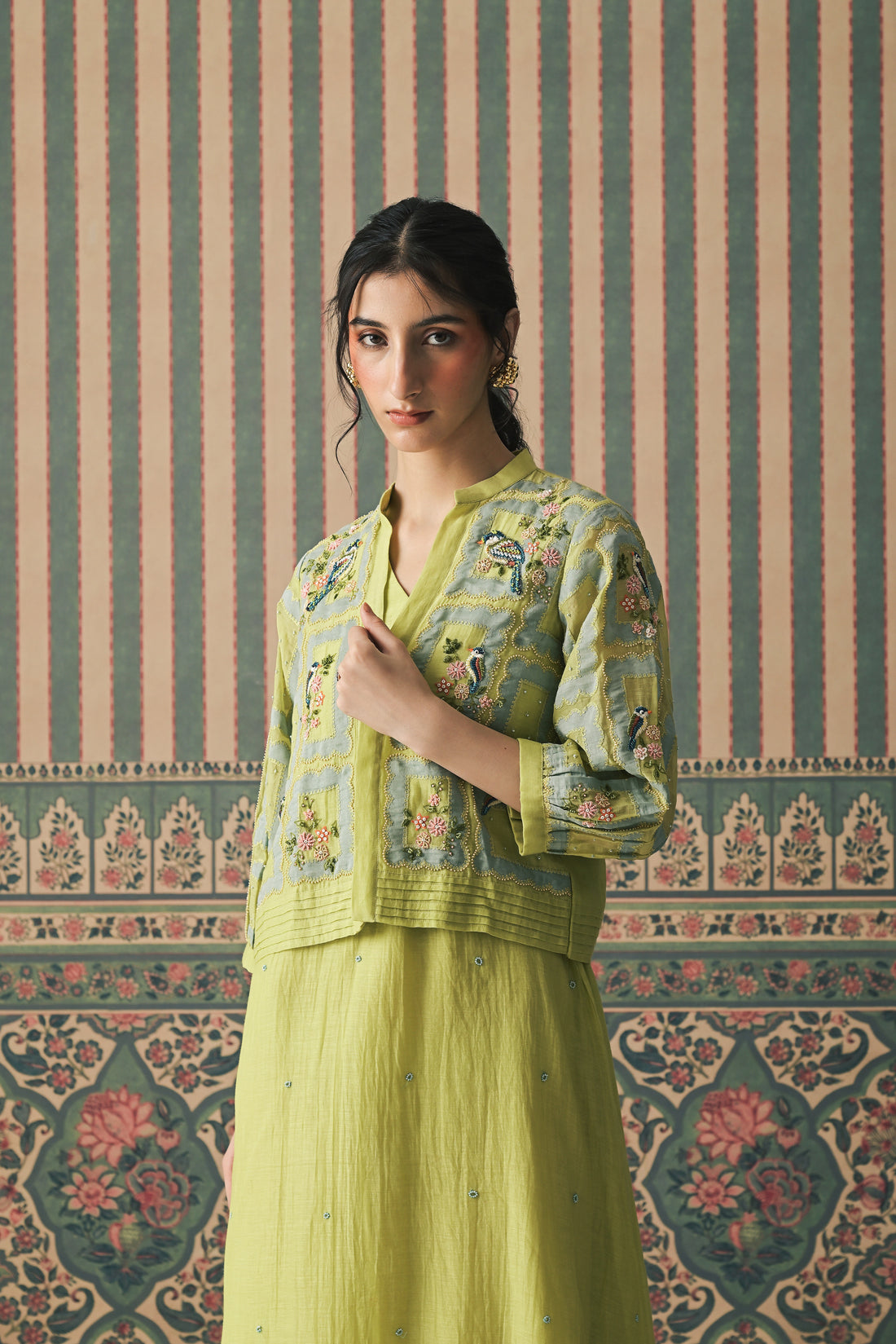 Green Malai Chanderi Jacket set (SS-526)
