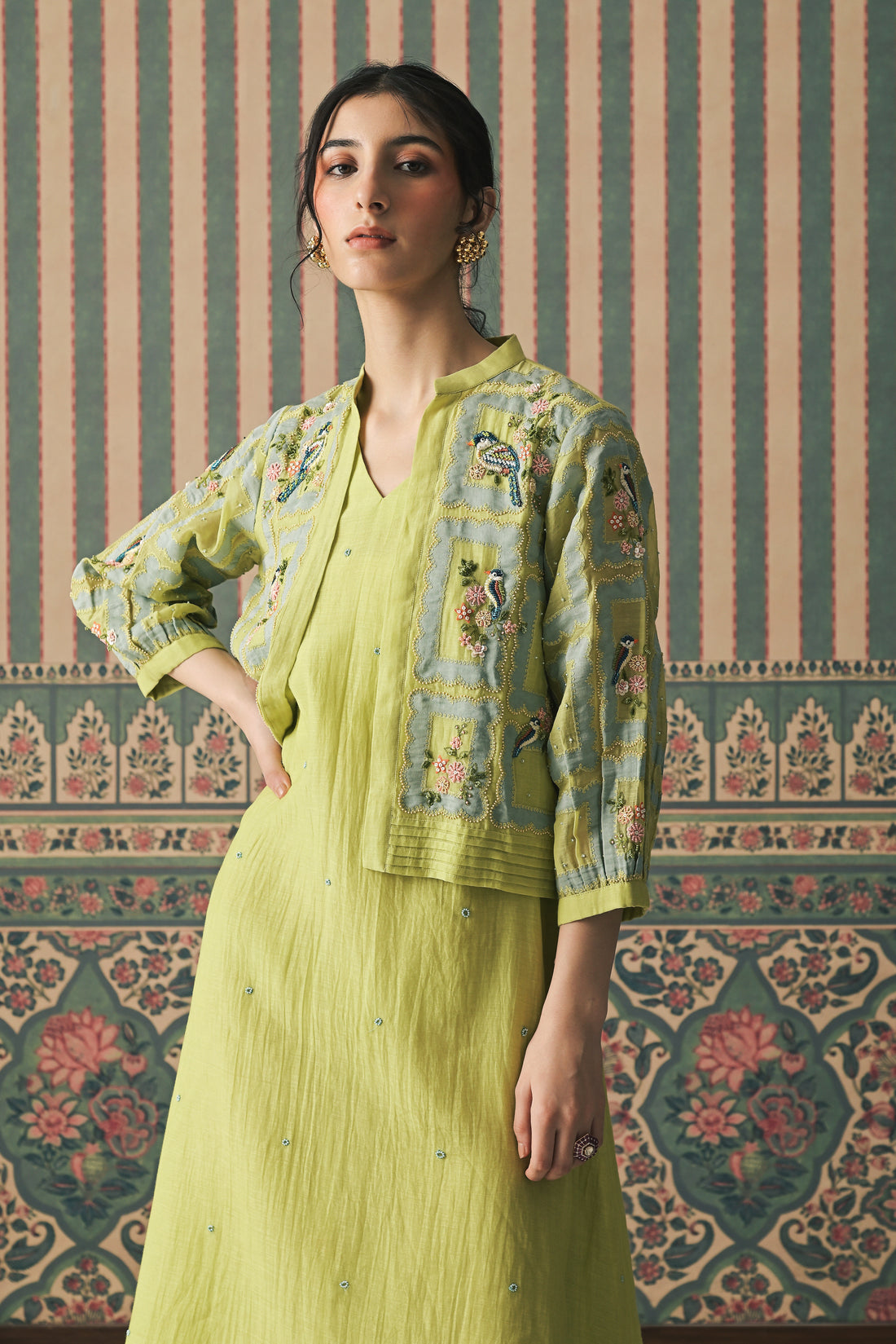 Green Malai Chanderi Jacket set (SS-526)
