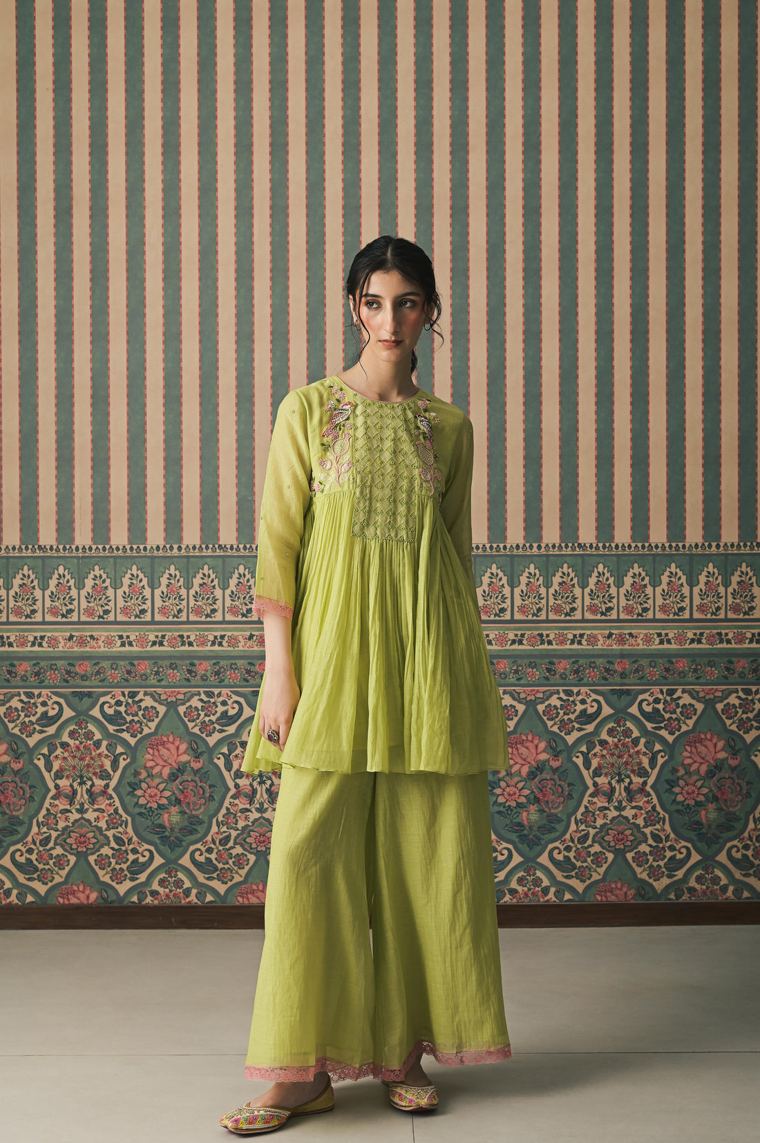 Green Malai Chanderi Peplum Set (SS-539)